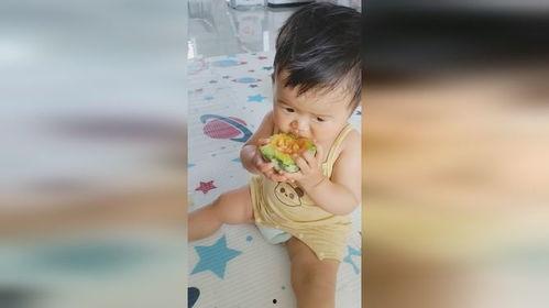 一岁宝宝吃瓜的视频,萌态十足萌化人心